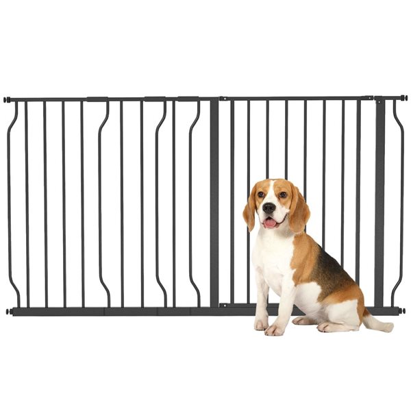 PawHut 30- 58-in Black Double Locking  Wide Dog Gate with Door