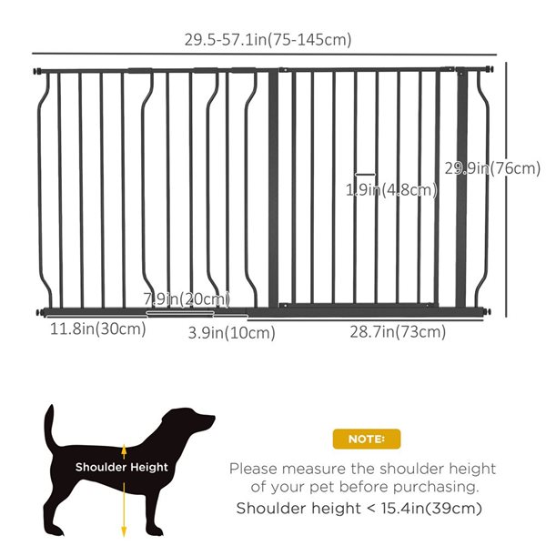 PawHut 30- 58-in Black Double Locking  Wide Dog Gate with Door