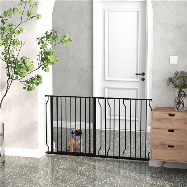 PawHut 30- 58-in Black Double Locking  Wide Dog Gate with Door