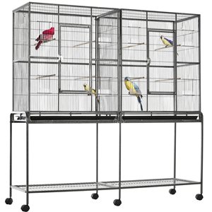 PawHut 64-in Extra Large Rolling Metal Parrot Cage with Detachable Rolling Stand, Storage Shelf, Wood Perch