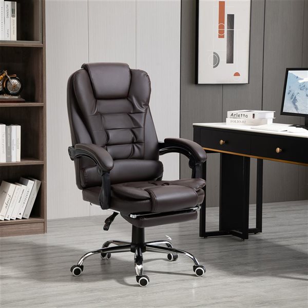 Chaise de bureau à haut dossier HOMCOM avec repose-pieds rétractable