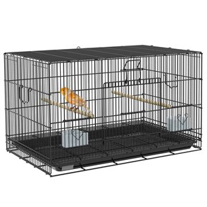 Cage à oiseaux PawHut 45 cm pour canaris, inséparables, pinsons avec plateau amovible, panneau inférieur en maille, percho…