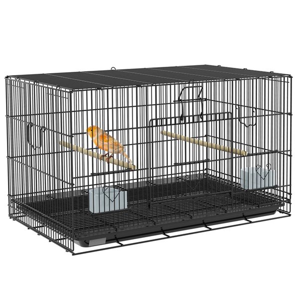 PawHut 17.7-in Birdcage for Canaries, Lovebirds Finches, Budgie Cage with Removable Tray, Bottom Mesh Panel, Wooden Perches