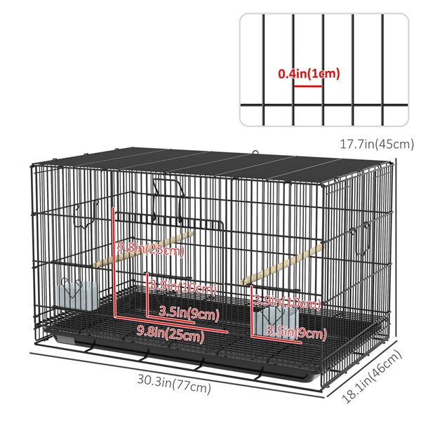 PawHut 17.7-in Birdcage for Canaries, Lovebirds Finches, Budgie Cage with Removable Tray, Bottom Mesh Panel, Wooden Perches