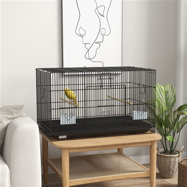 PawHut 17.7-in Birdcage for Canaries, Lovebirds Finches, Budgie Cage with Removable Tray, Bottom Mesh Panel, Wooden Perches