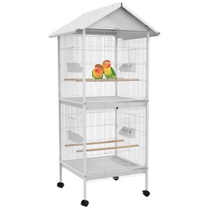 Mangeoire pour cage à oiseaux en métal forgé PawHut 67 po avec support roulant, perchoirs, conteneurs alimentaires, portes…