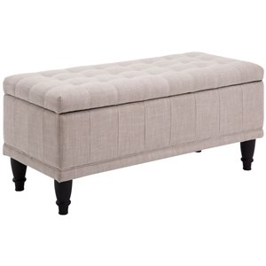 HOMCOM Linen Tufted Storage Ottoman Bench