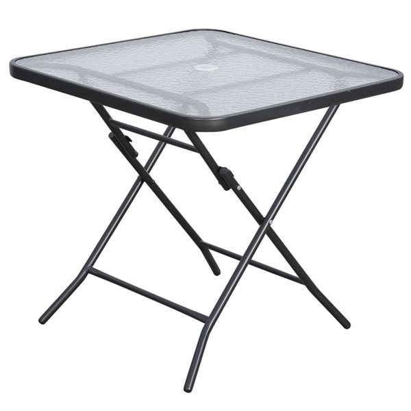 Outsunny Black Foldable Patio Table with Umbrella Hole