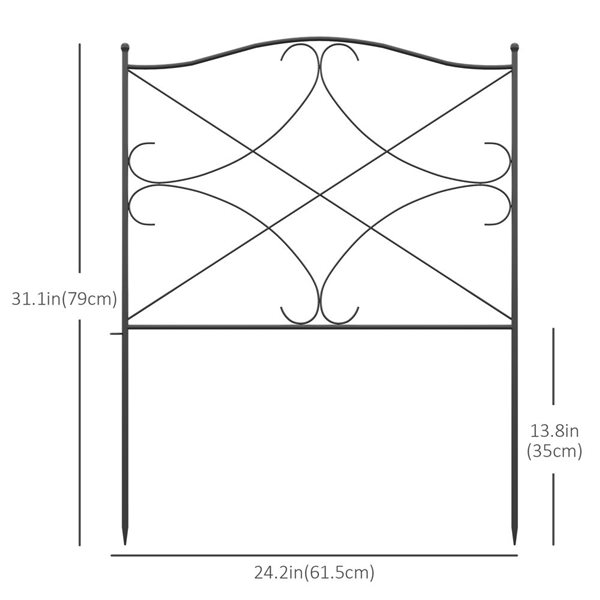 Panneaux de clôture Outsunny en métal noir de 10 pi, lot de 5