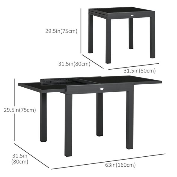 Outsunny Extendable Outdoor Dining Table with Tempered Glass Tabletop