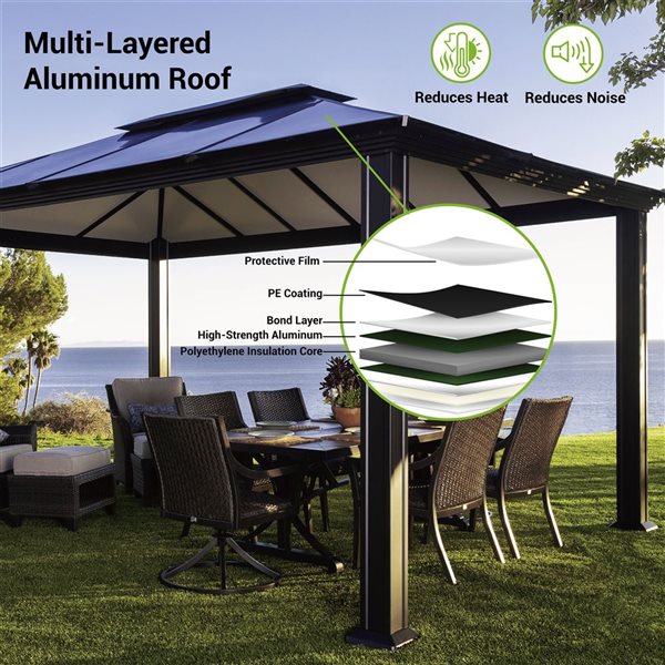 Paragon Santa Monica 12 x 14-ft Black Aluminum Outdoor Semi-Permanent Hard-Top Gazebo