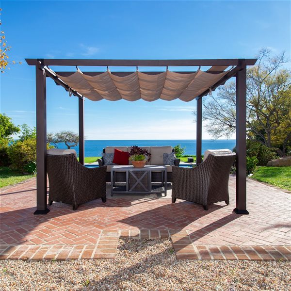 Paragon Modena 12 x 12-ft Espresso Aluminum Freestanding Outdoor Pergola w/ Mocha Soft-Top Canopy