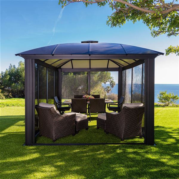 Paragon Siena 11 x 14-ft Black Aluminum Outdoor Semi-Permanent Hard-Top Gazebo - Screens Included