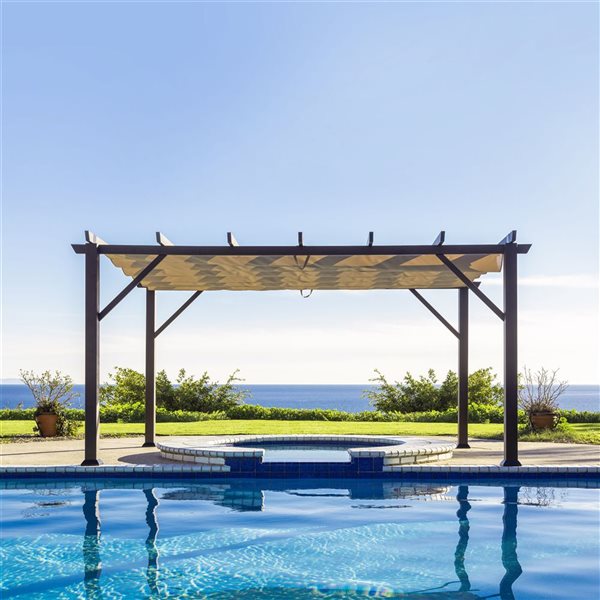 Paragon Modena 12 x 16-ft Espresso Aluminum Outdoor Freestanding Pergola w/ Mocha Soft-Top Canopy