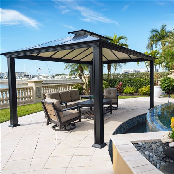 Paragon Santa Monica 12 x 14-ft Black Aluminum Outdoor Semi-Permanent Hard-Top Gazebo