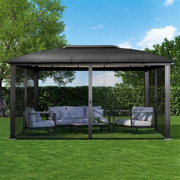 Paragon Siena 11 x 16-ft Black Aluminum Outdoor Hard-Top Gazebo w/ Screens Included