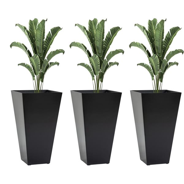 Outsunny 28-in 3-Pack Black Tall Plastic Planters