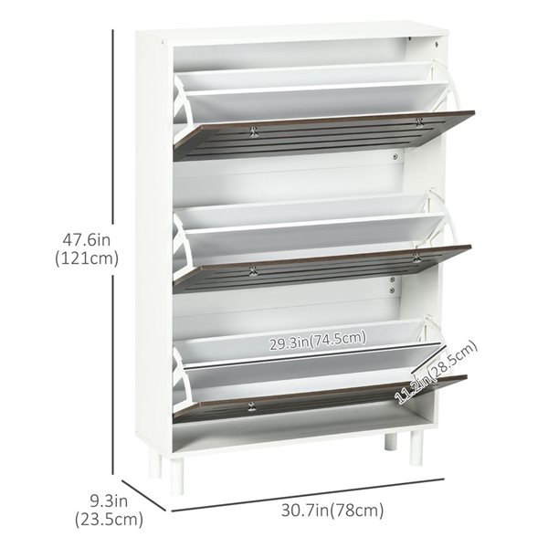 HOMCOM Shoe Storage Cabinet Organizer with Adjustable Shelves - White