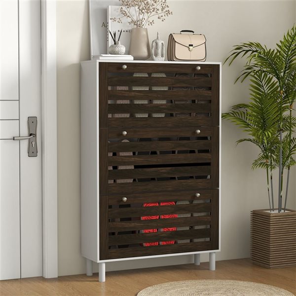 HOMCOM Shoe Storage Cabinet Organizer with Adjustable Shelves - White