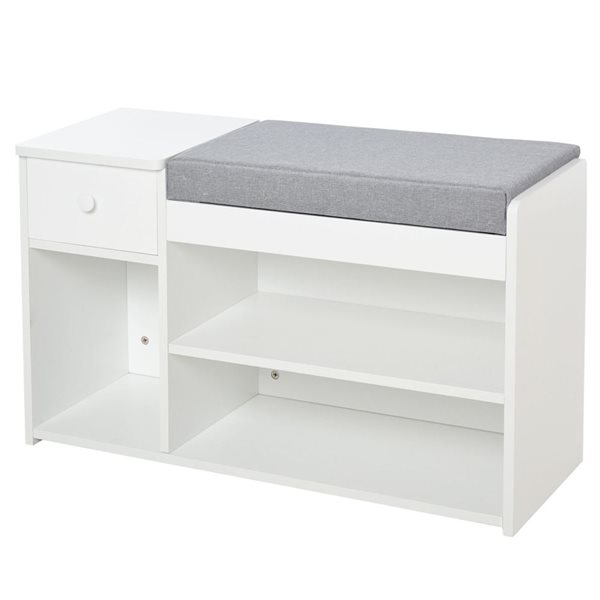 HomCom Shoe Bench, Entryway Bench with Drawer, Cushion and Shelves - White/Grey