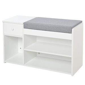 HomCom Shoe Bench, Entryway Bench with Drawer, Cushion and Shelves - White/Grey