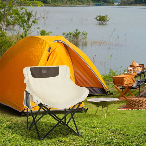 Outsunny White Lightweight Camping Chair for Adults with Carry Bag Side Pocket