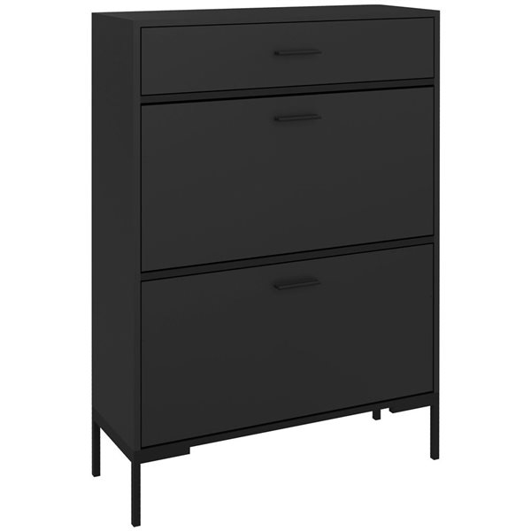 HomCom Modern Shoe Cabinet Storage Organizer with Flip Drawers - Black