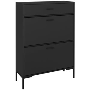 HomCom Modern Shoe Cabinet Storage Organizer with Flip Drawers - Black