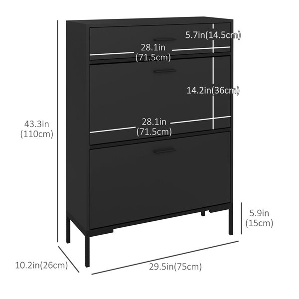 Meuble de rangement moderne pour chaussures HomCom à tiroirs rabattables, noir