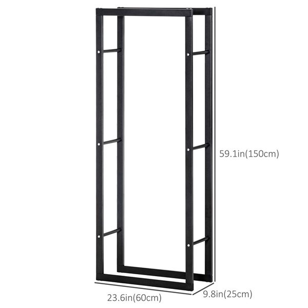 Support à bois de chauffage HomCom noir 23,6 x 9,8 x 59,1 po