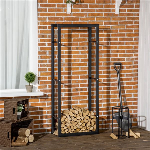 Support à bois de chauffage HomCom noir 23,6 x 9,8 x 59,1 po