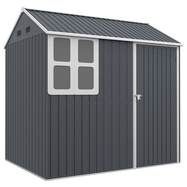 Outsunny 7 x 5.5-ft Grey Metal Garden Tool Storage House with Lockable Door