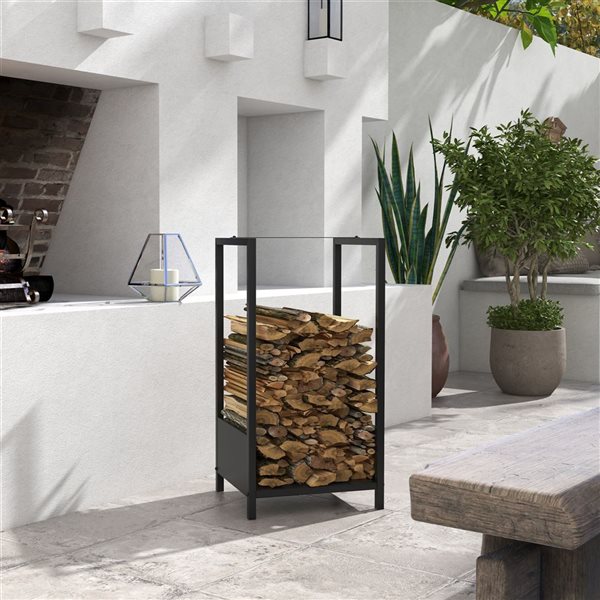 Outsunny Outdoor/Indoor Log Holder Wood Storage Stacker - Black