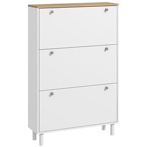 HomCom Narrow Shoe Cabinet with 3 Flip Drawers for 24 Pairs - White