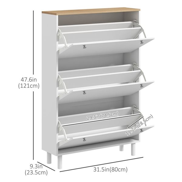 Armoire à chaussures étroite HomCom à 3 tiroirs rabattables pour 24 paires de souliers, blanc