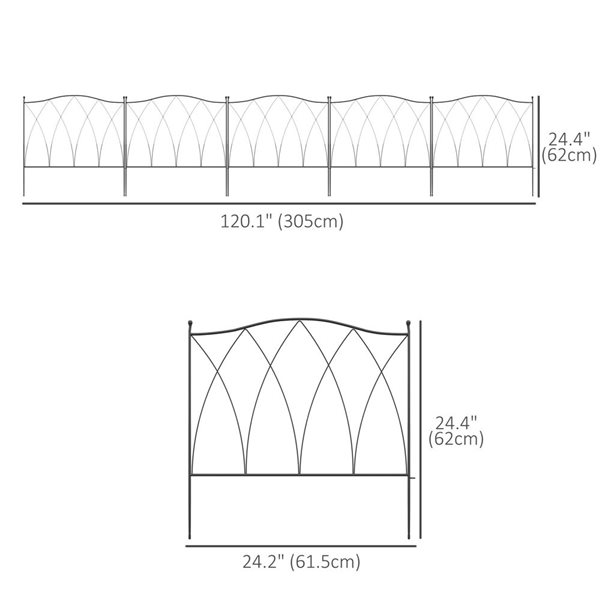 Outsunny 5-Piece 24-in x 10-ft Black Garden Fence Panels, Metal Animal Barrier