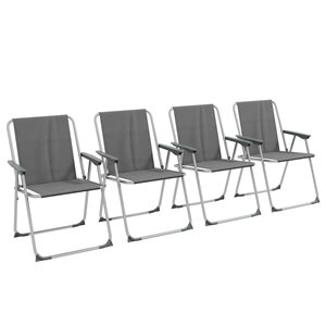 Outsunny Grey Folding Patio Camping 4-Chair Set with Armrest