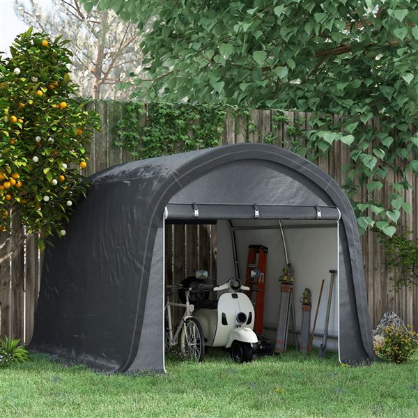 Outsunny 10 x 10 ft Grey Heavy Duty Outdoor Waterproof Portable Shed Storage Shelter 84H 039V00GY RONA