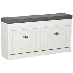 HomCom Shoe Bench with Cushion, 2 Drawers and Adjustable Shelf - White/Grey