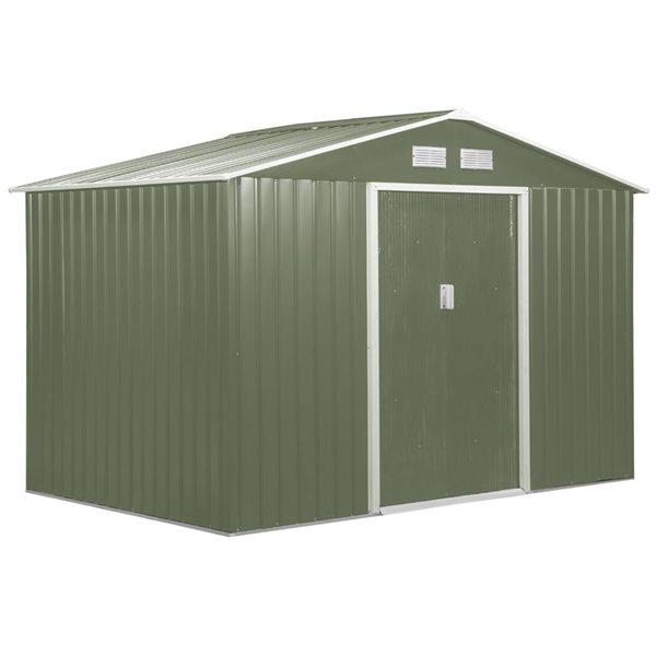 Outsunny 9 x 6-ft Light Green Garden Storage Shed with Floor Foundation and Double Doors