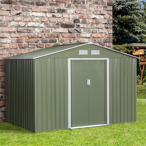 Outsunny 9 x 6-ft Light Green Garden Storage Shed with Floor Foundation and Double Doors