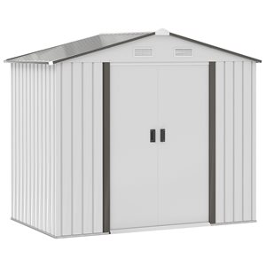 Outsunny 7 x 4 x 6-ft Silver Garden Storage Shed with Steel Floor Foundation
