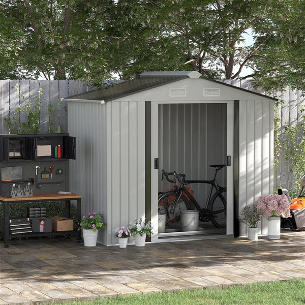 Small Rona Sheds Outsunny 7 x 4 x 6-ft Silver Garden Storage Shed with Steel Floor ...