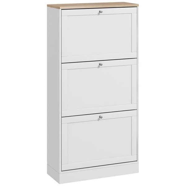 HomCom Shoe Storage Cabinet with Flip Drawers and Adjustable Shelf - White