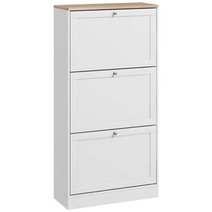 HomCom Shoe Storage Cabinet with Flip Drawers and Adjustable Shelf - White