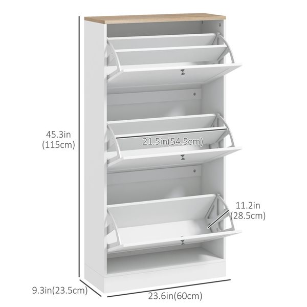 Armoire de rangement pour chaussures HomCom à tiroirs rabattables et à tablettes ajustables, blanc