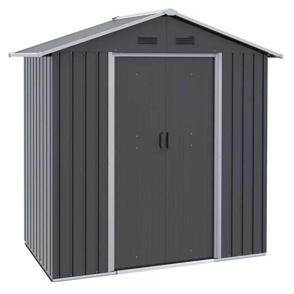 Outsunny 6 x 4-ft Dark Grey Metal Garden Shed with Double Sliding Doors and 4 Vents