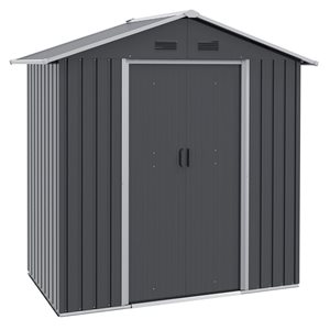 Outsunny 6 x 4-ft Dark Grey Metal Garden Shed with Double Sliding Doors and 4 Vents