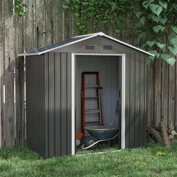 Outsunny 6 x 4-ft Dark Grey Metal Garden Shed with Double Sliding Doors and 4 Vents