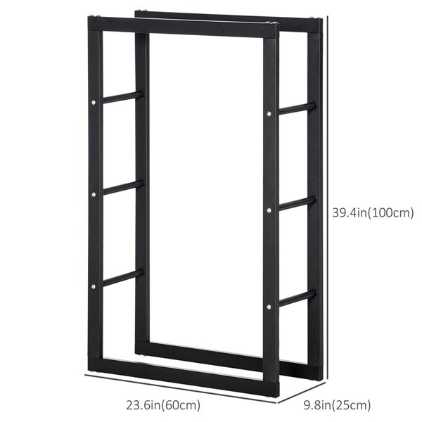 Support à bois de chauffage HomCom noir 23,6 x 9,8 x 39,4 po